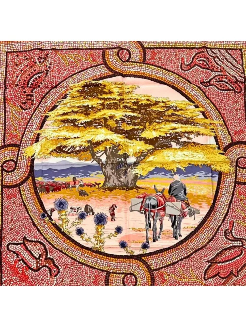 Hermes Scarf Silk Carre 90 Sous le Cedre Under Himalayan Cedar Pink